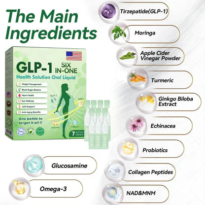 GLP-1 SIX-IN-ONE Health Solution Oral Liquid (Just once a day, visible changes in 7 days) For obesity, cardiovascular health, diabetes, sleep apnea, Gut Health, joint issues, and more